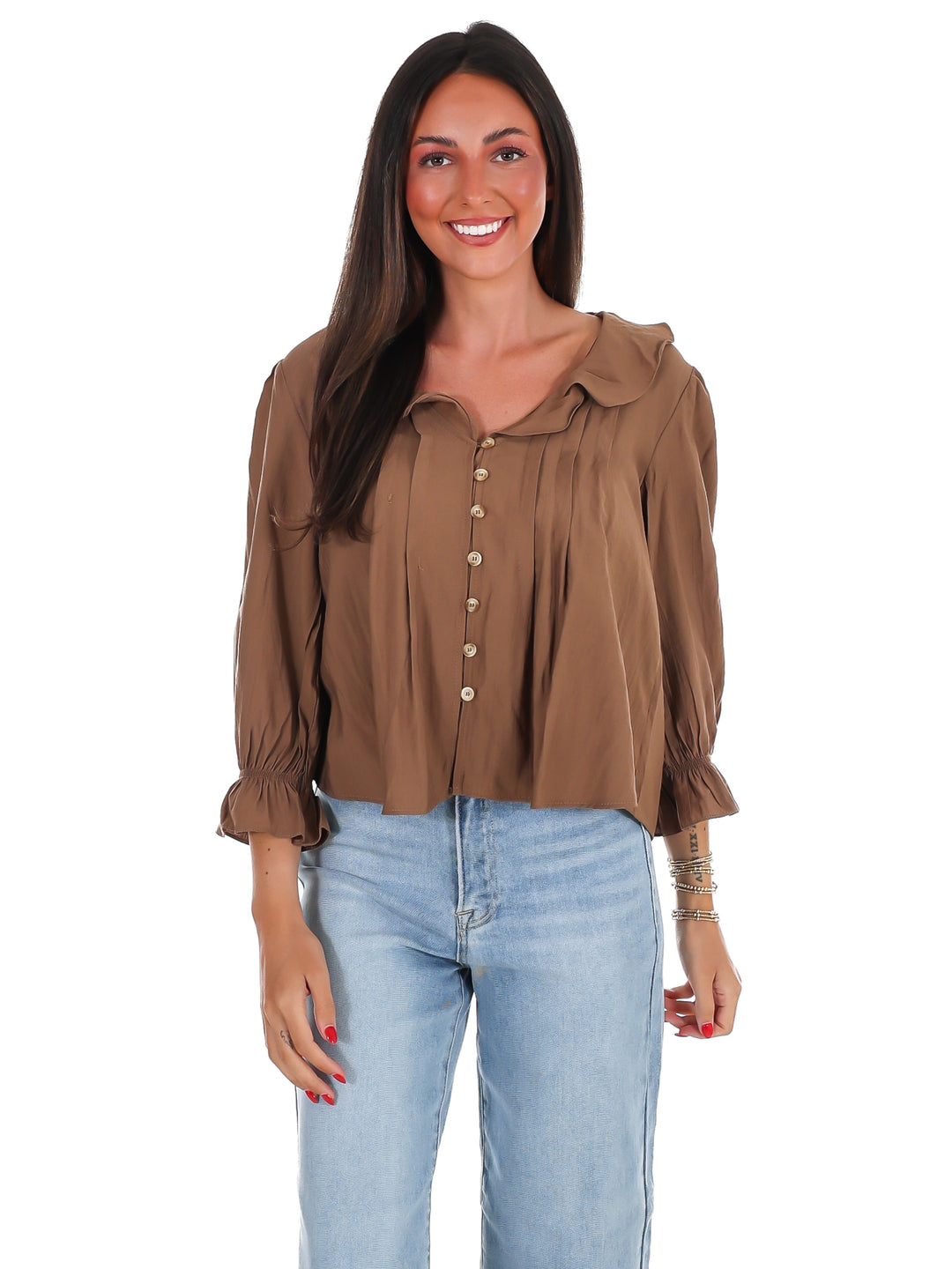 Slow Living Ruffle V-Neck Top