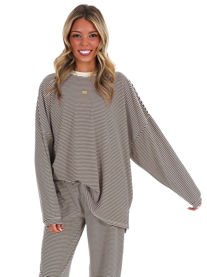 Well Defined Stripe Fleece Oversized Top