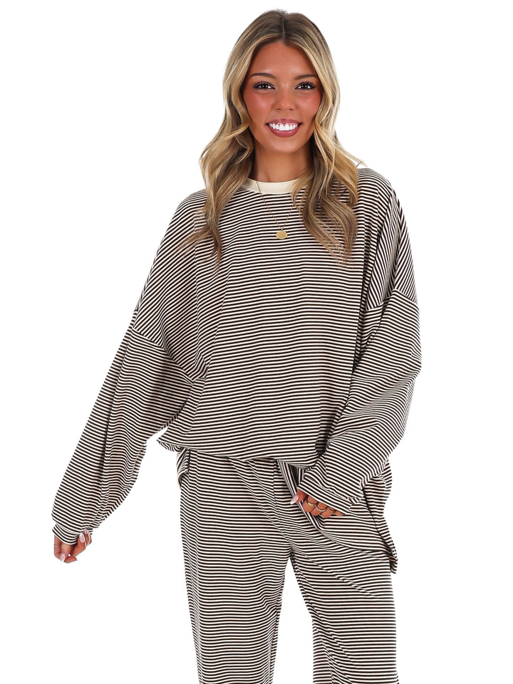 Well Defined Stripe Fleece Oversized Top