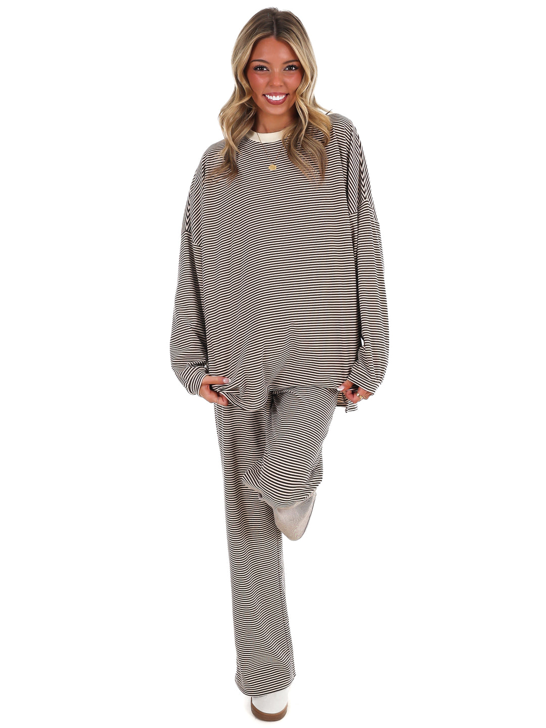 Well Defined Stripe Fleece Oversized Top
