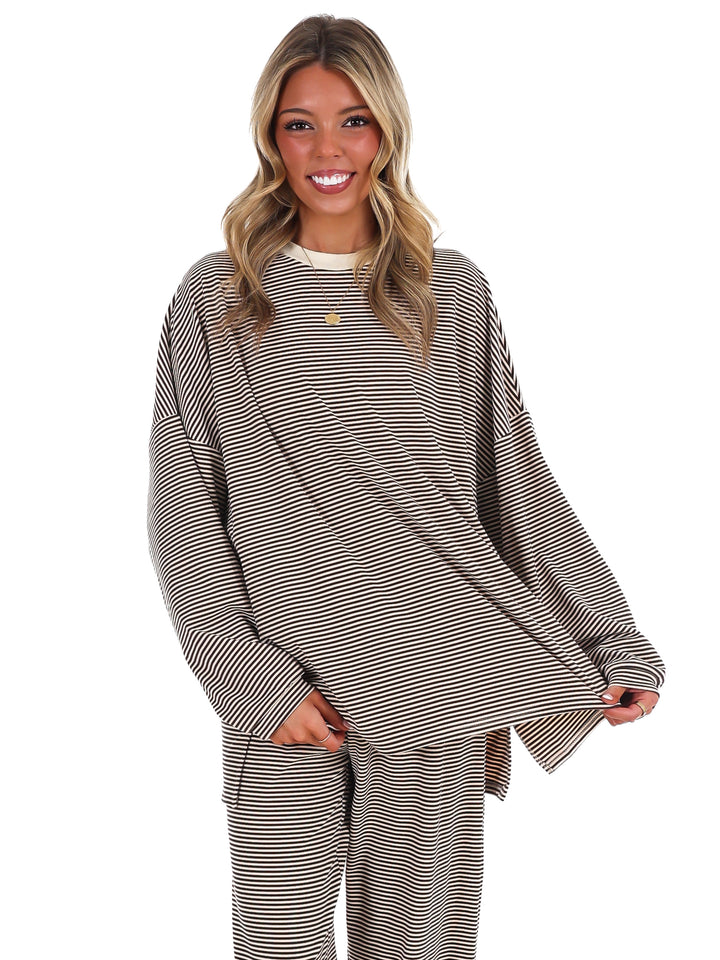 Well Defined Stripe Fleece Oversized Top