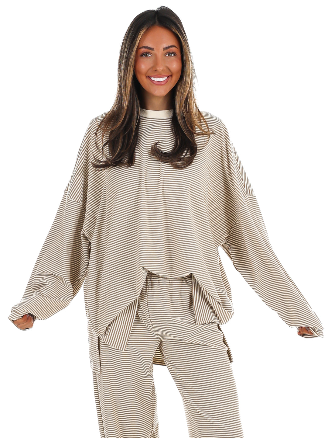 Well Defined Stripe Fleece Oversized Top