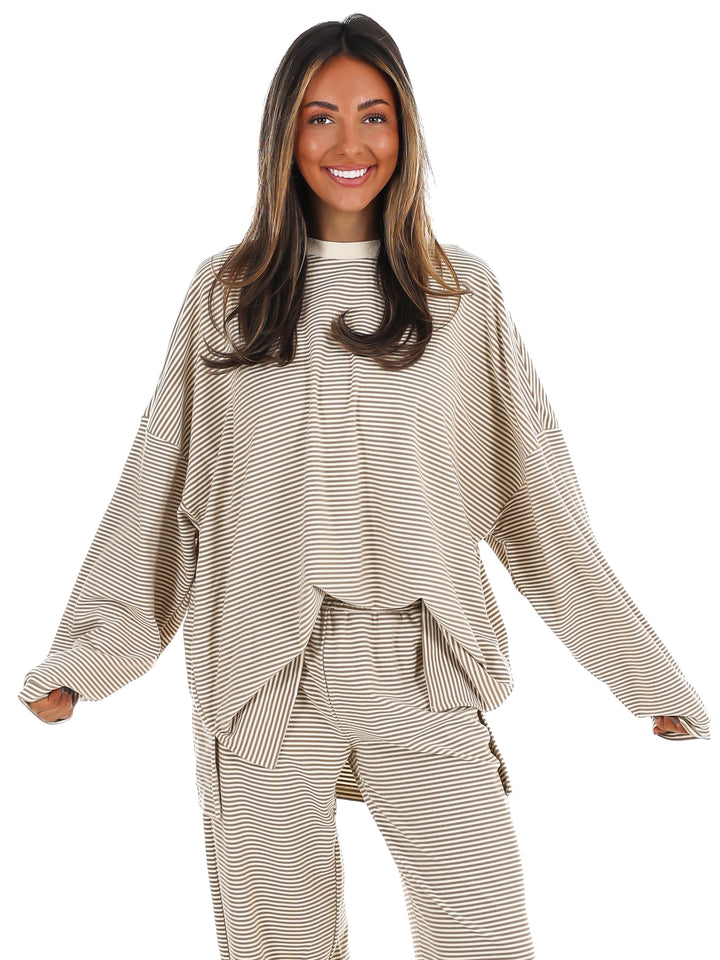 Well Defined Stripe Fleece Oversized Top
