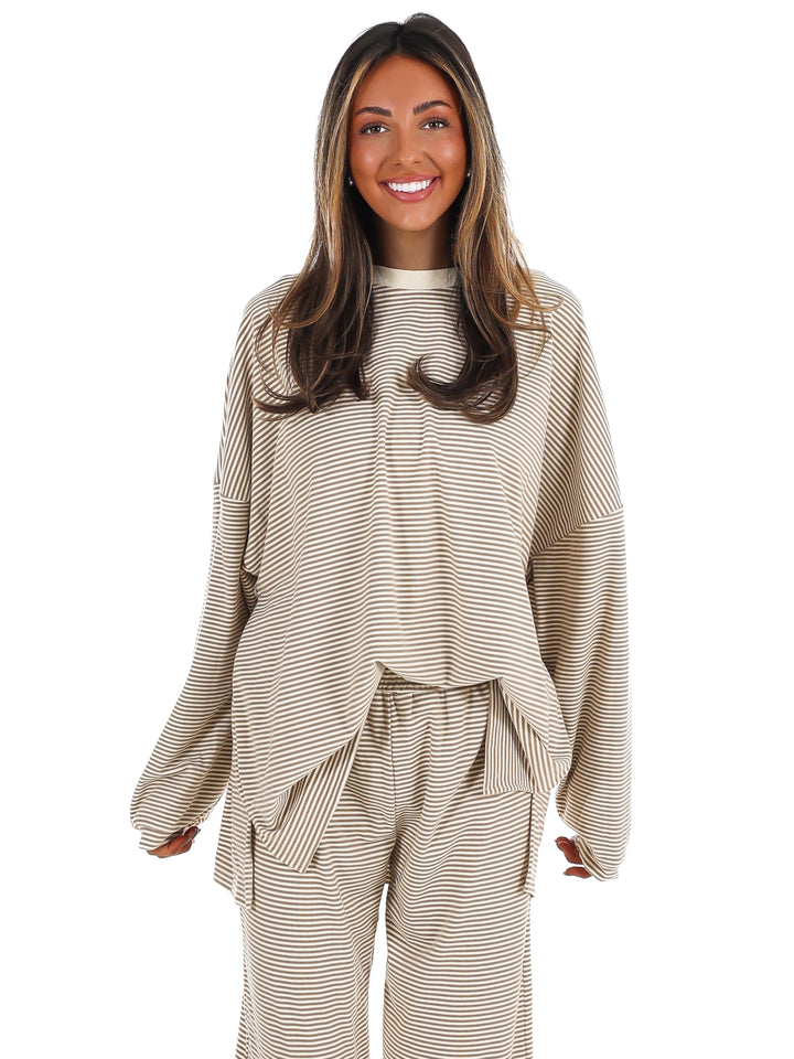 Well Defined Stripe Fleece Oversized Top