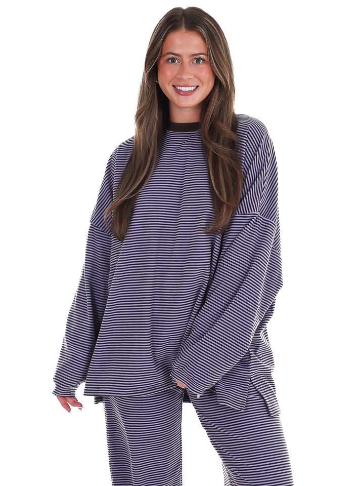 Well Defined Stripe Fleece Oversized Top