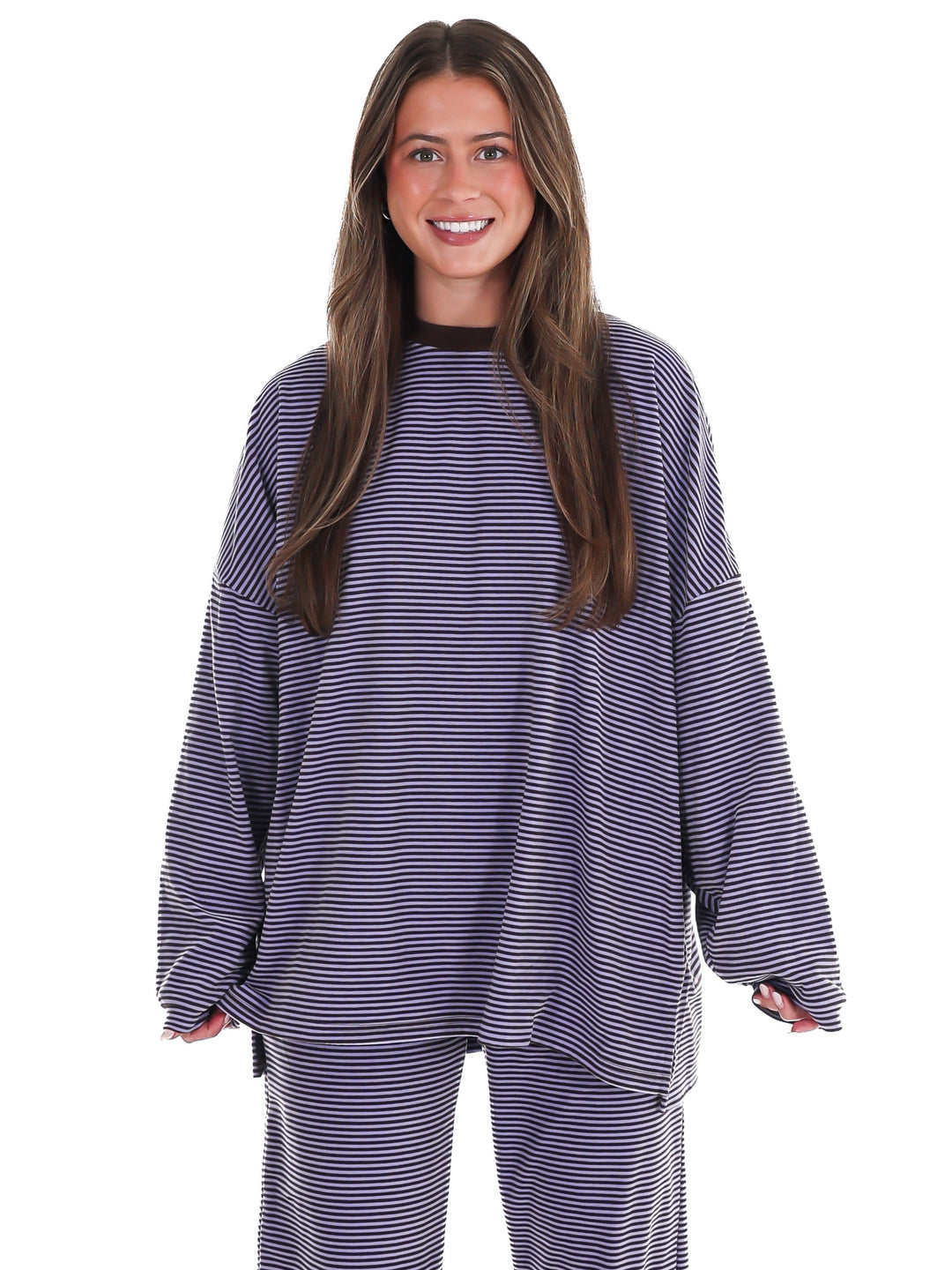 Well Defined Stripe Fleece Oversized Top
