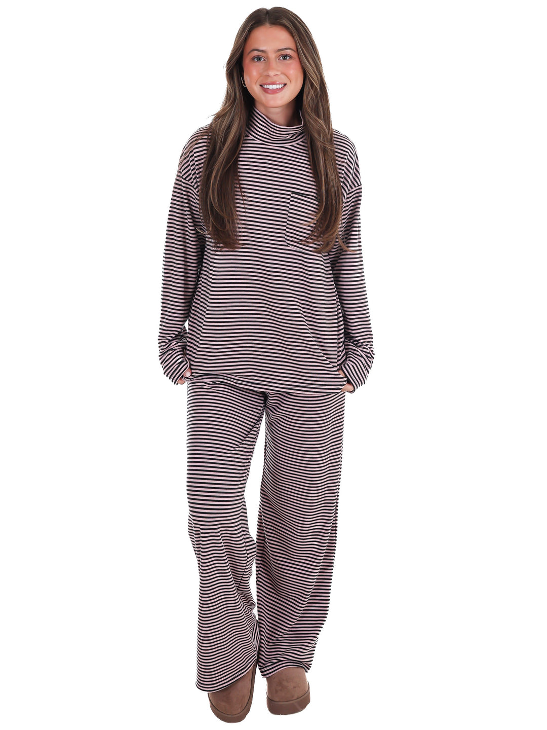 Soft Season Stripe Mock Neck Soft Knit Top