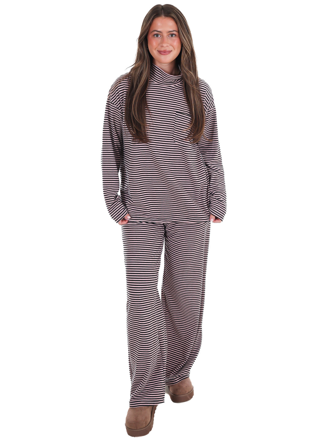 Soft Season Stripe Mock Neck Soft Knit Top