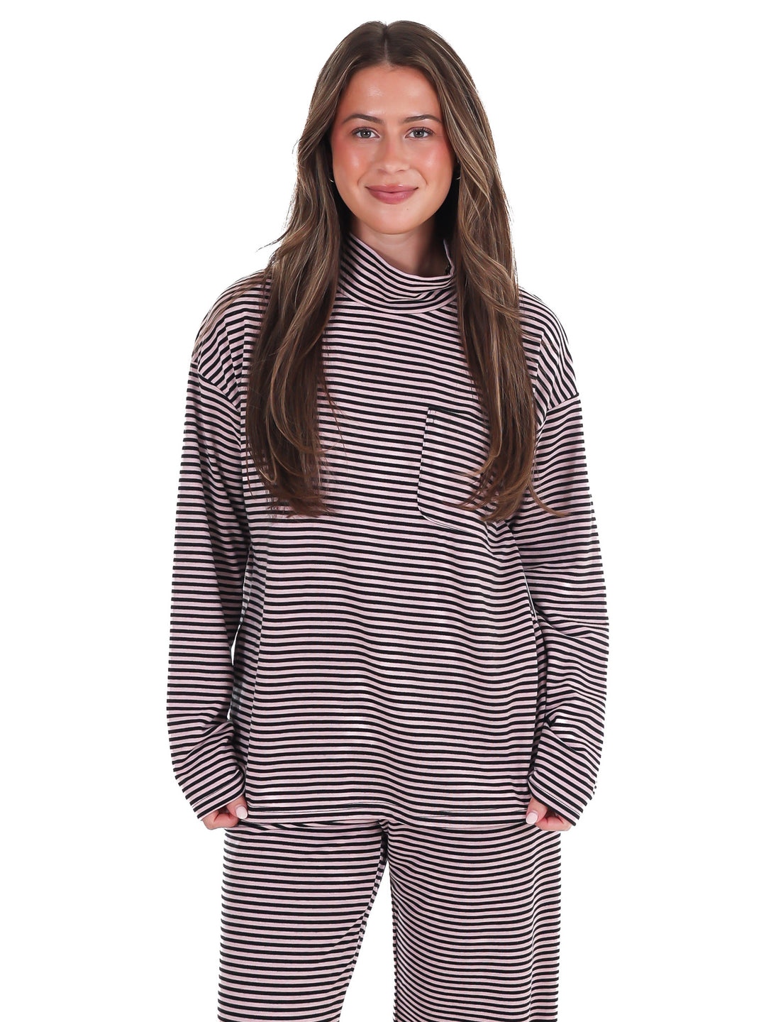 Soft Season Stripe Mock Neck Soft Knit Top