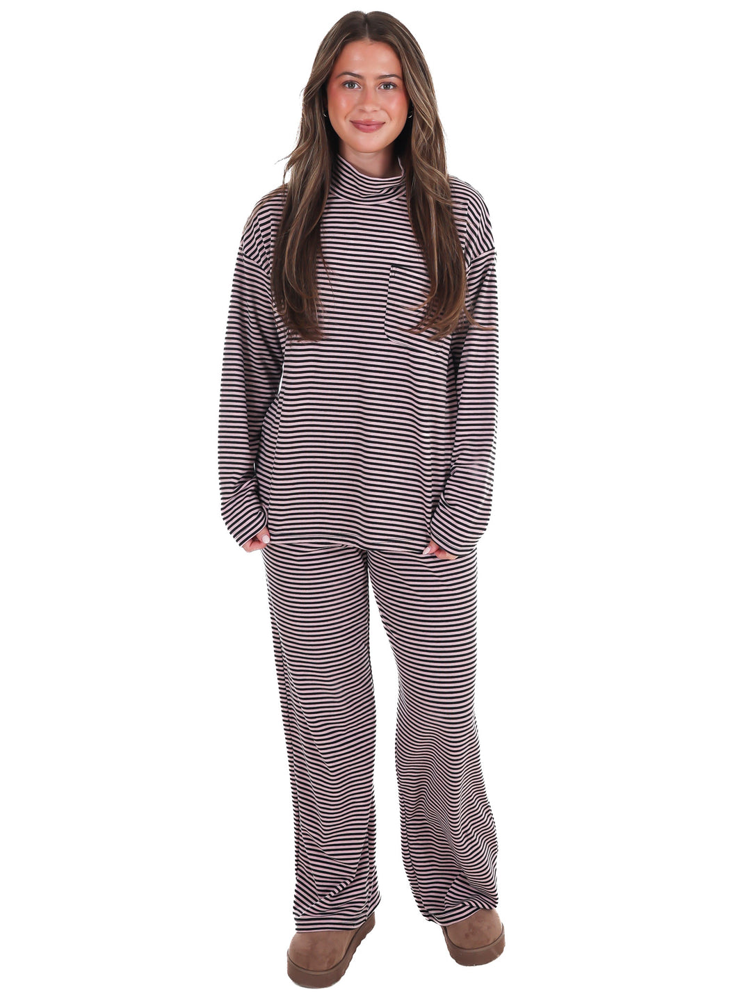 Soft Season Stripe Mock Neck Soft Knit Top