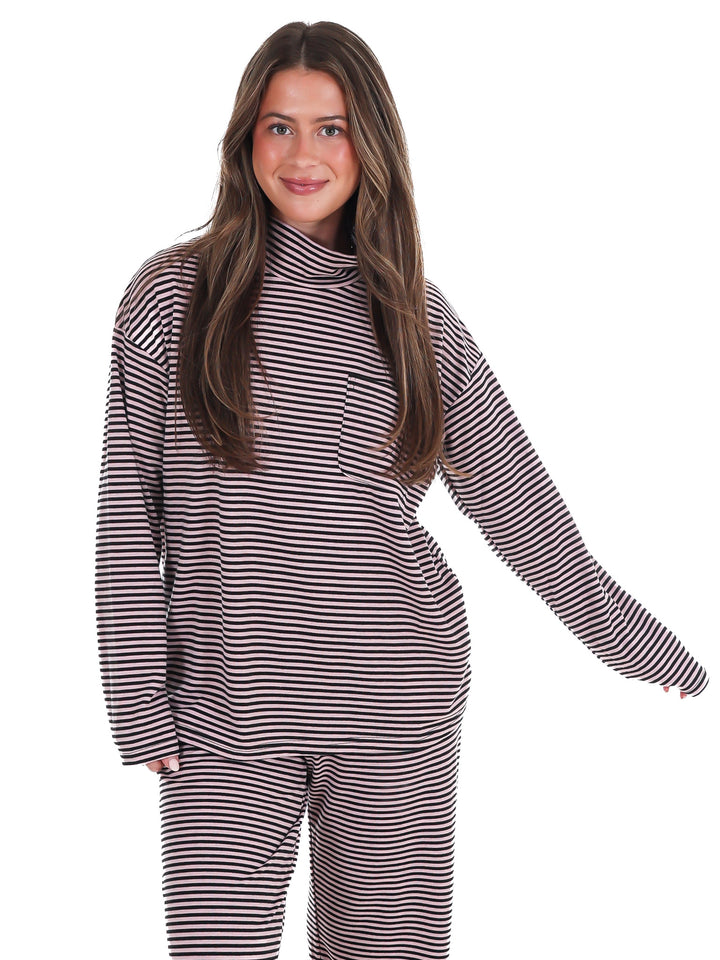 Soft Season Stripe Mock Neck Soft Knit Top