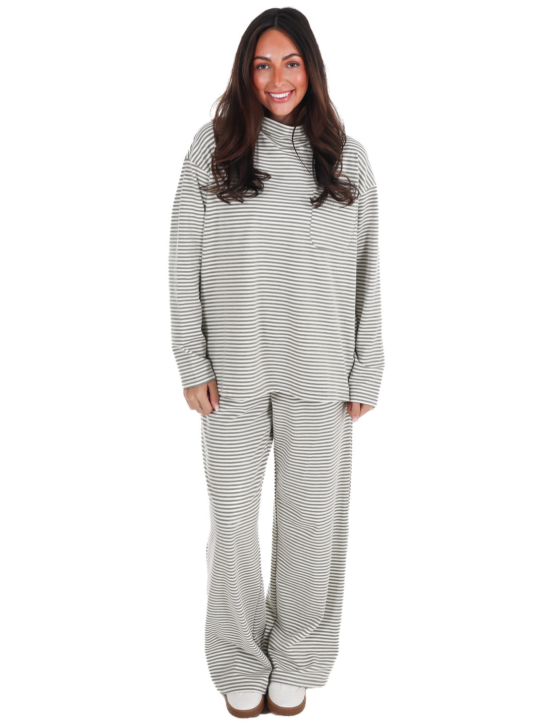 Soft Season Stripe Mock Neck Soft Knit Top