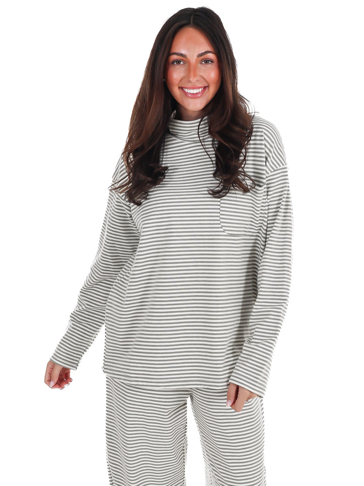 Soft Season Stripe Mock Neck Soft Knit Top