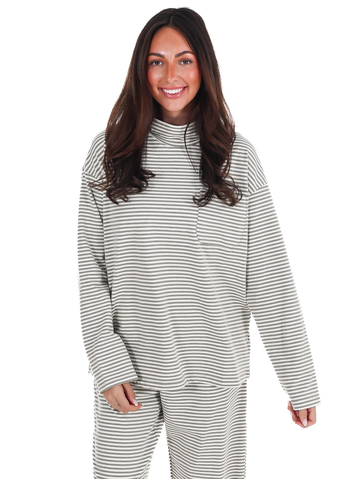 Soft Season Stripe Mock Neck Soft Knit Top