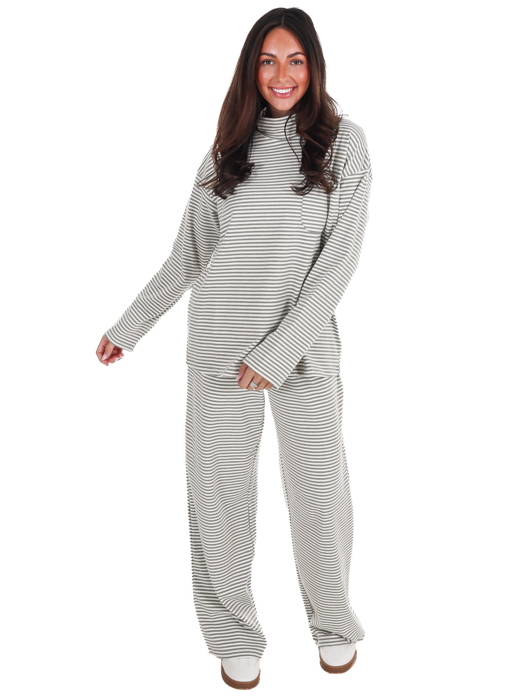 Soft Season Stripe Mock Neck Soft Knit Top