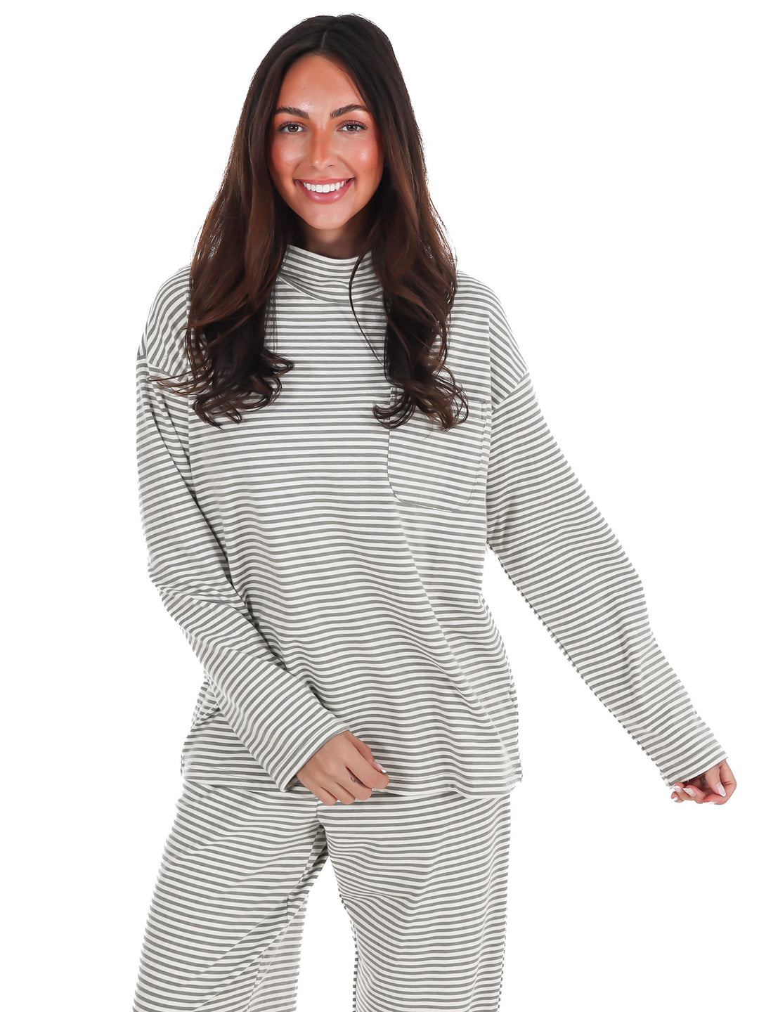 Soft Season Stripe Mock Neck Soft Knit Top
