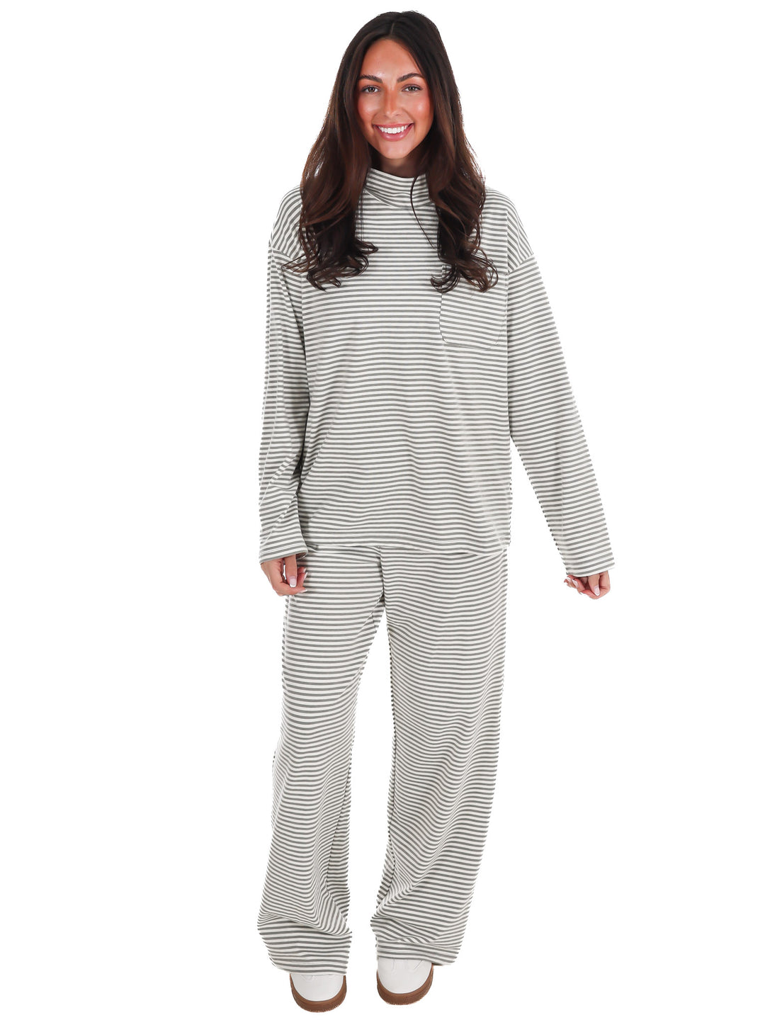 Soft Season Stripe Mock Neck Soft Knit Top