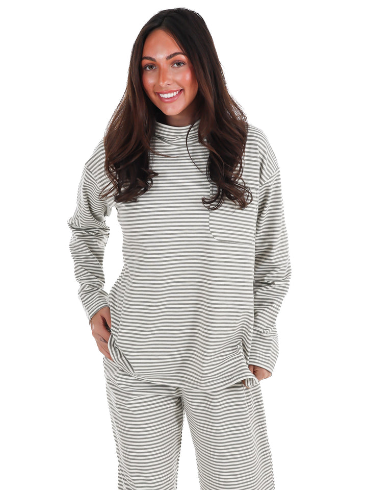 Soft Season Stripe Mock Neck Soft Knit Top
