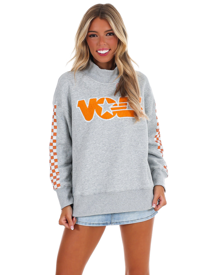 Tennessee Mock Neck Sequin Stripe Sweatshirt