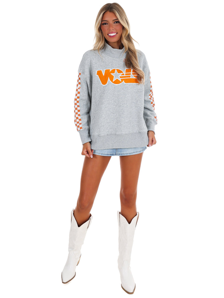 Tennessee Mock Neck Sequin Stripe Sweatshirt