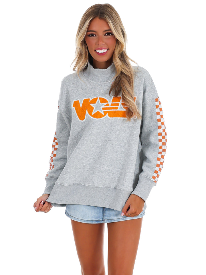 Tennessee Mock Neck Sequin Stripe Sweatshirt