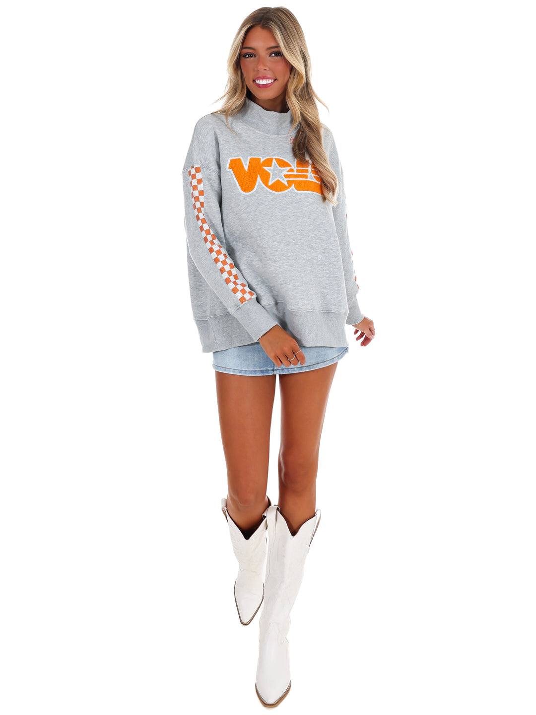 Tennessee Mock Neck Sequin Stripe Sweatshirt