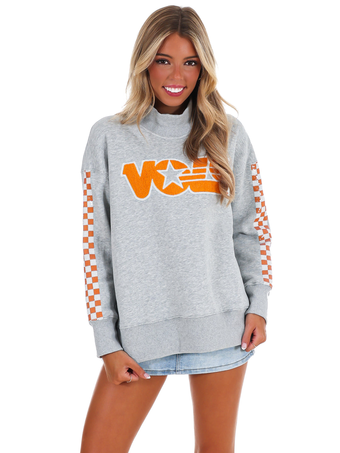 Tennessee Mock Neck Sequin Stripe Sweatshirt