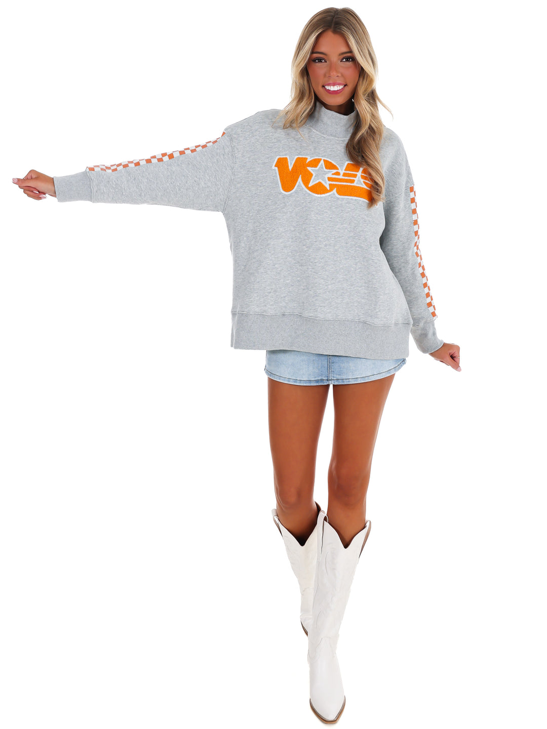 Tennessee Mock Neck Sequin Stripe Sweatshirt