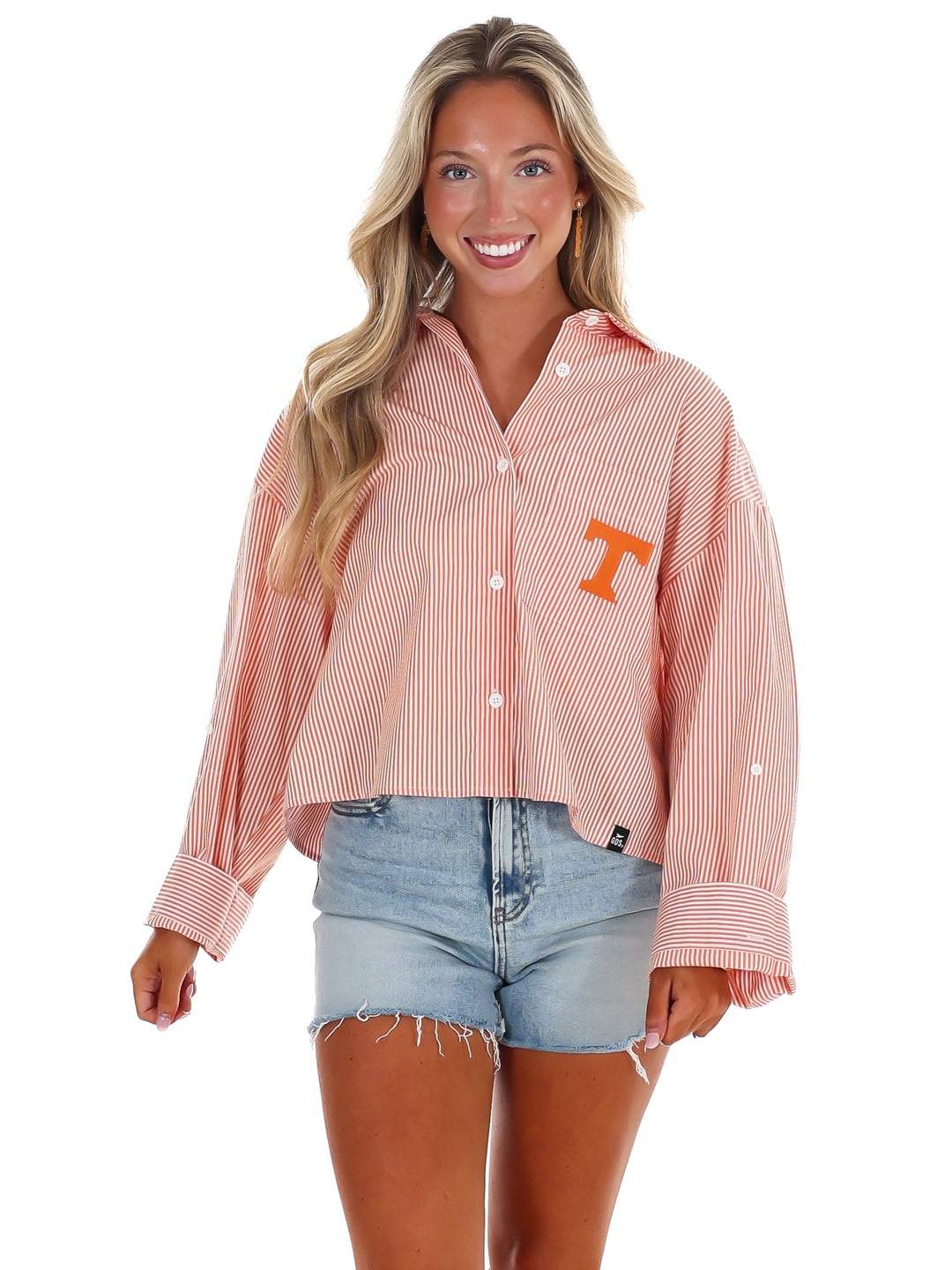 Tennessee Logo Patch Striped Cropped Button Up