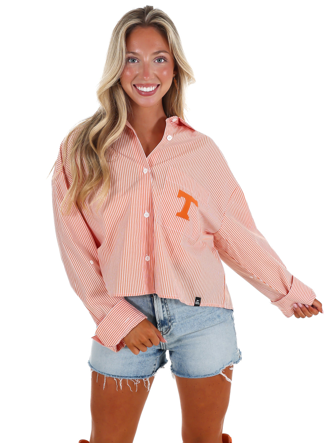 Tennessee Logo Patch Striped Cropped Button Up
