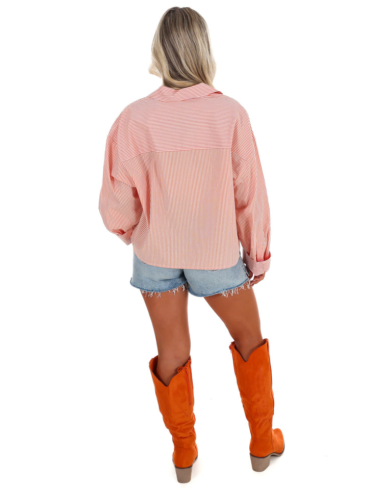 Tennessee Logo Patch Striped Cropped Button Up
