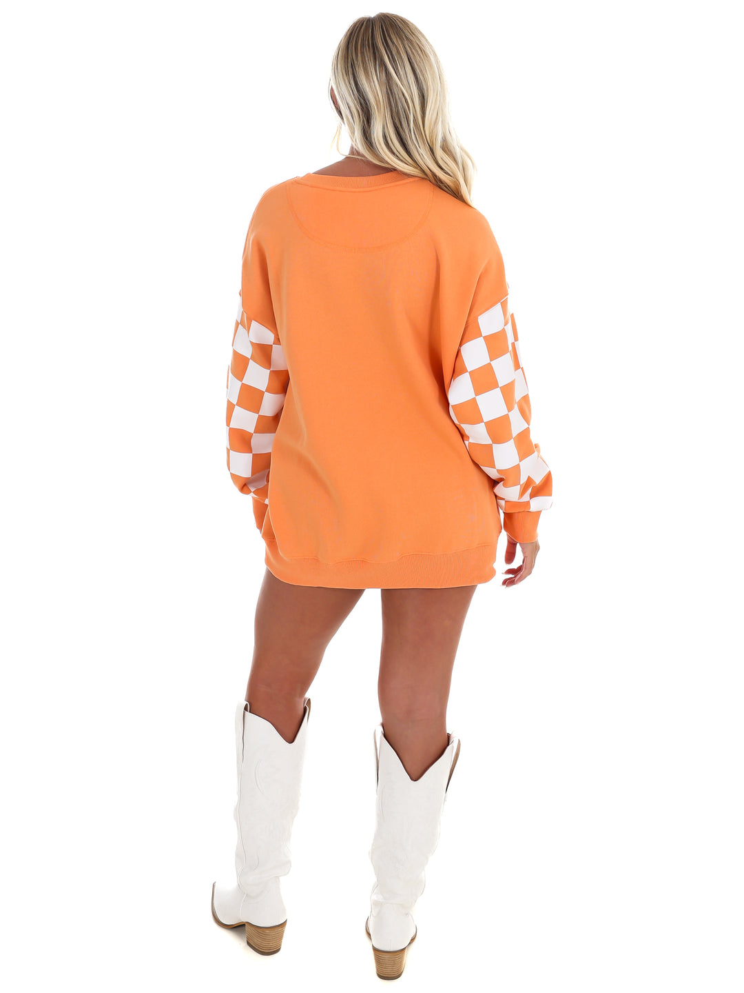 Tennessee Russell Check Lantern Sleeve Crew
