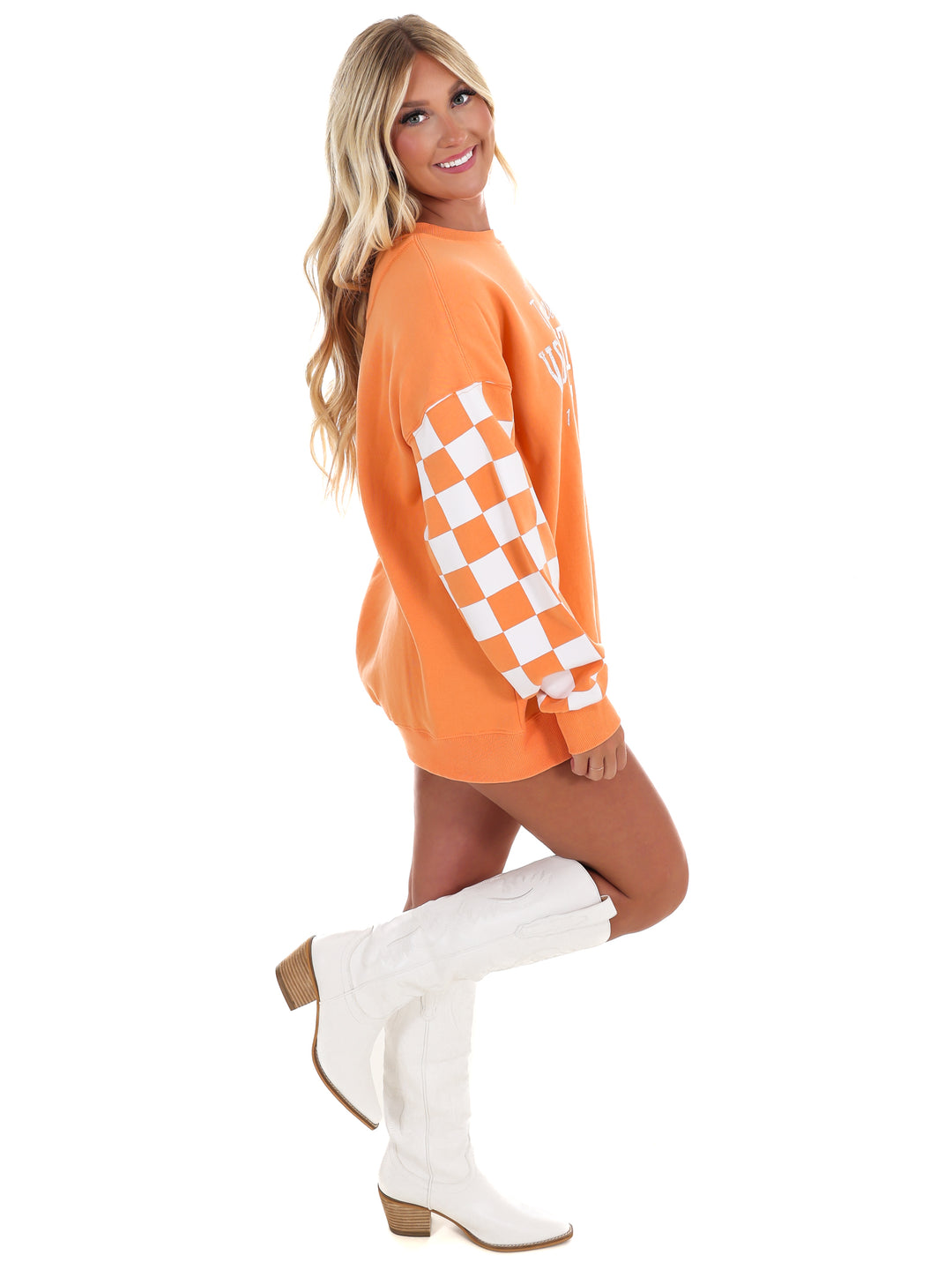 Tennessee Russell Check Lantern Sleeve Crew