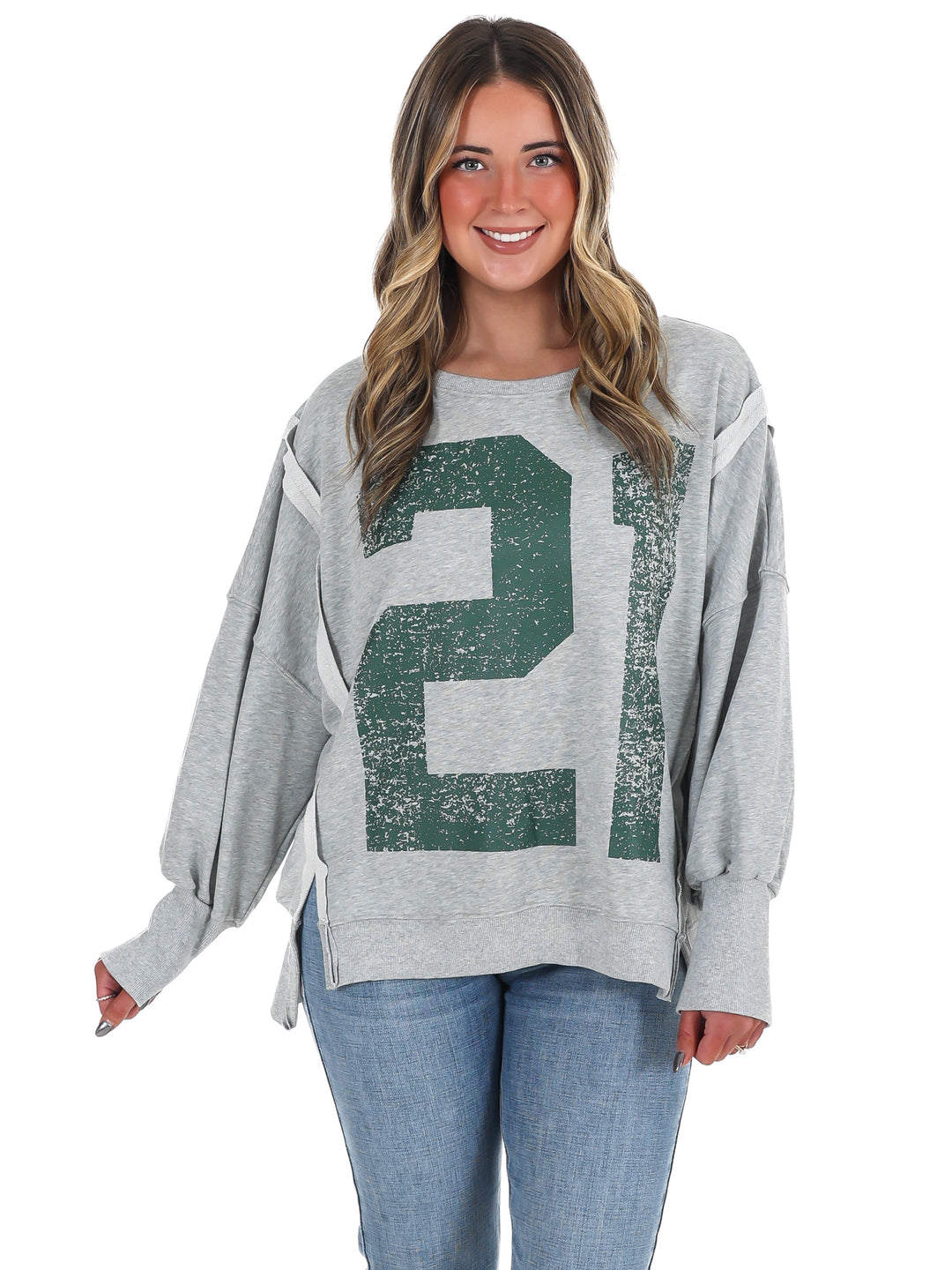 Faded Varsity Print Pullover Top