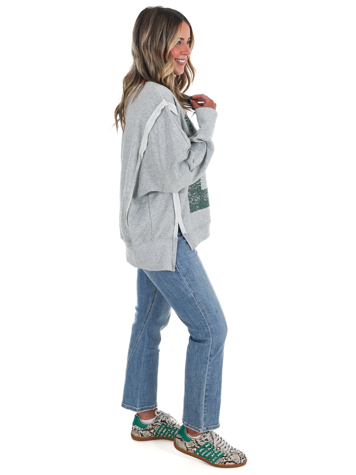 Faded Varsity Print Pullover Top