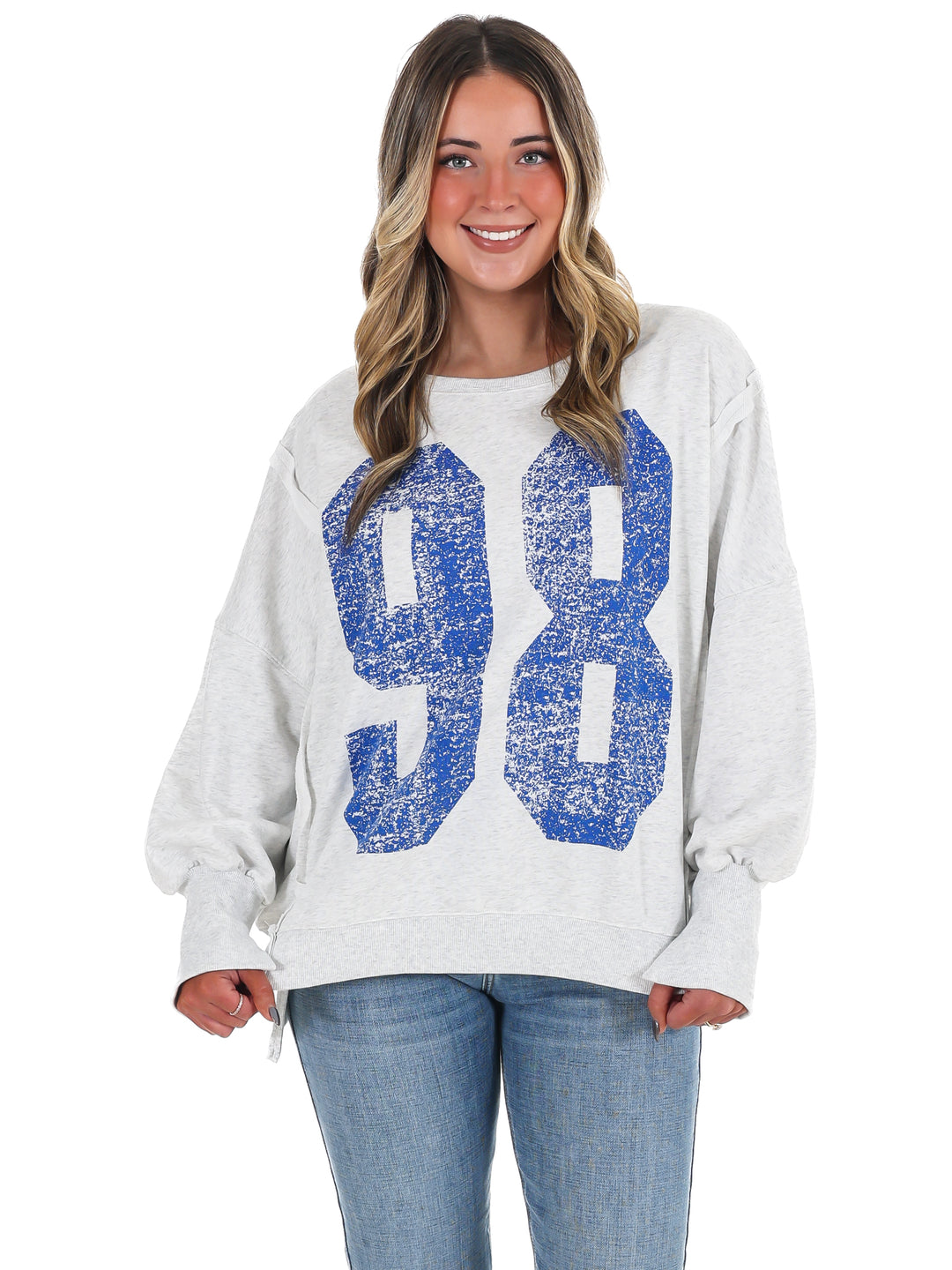Faded Varsity Print Pullover Top
