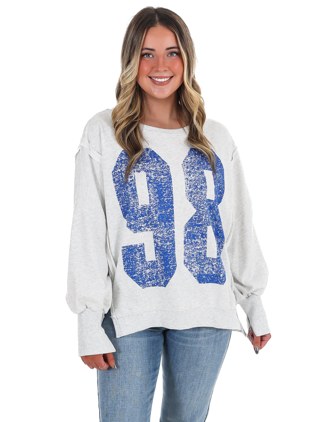 Faded Varsity Print Pullover Top
