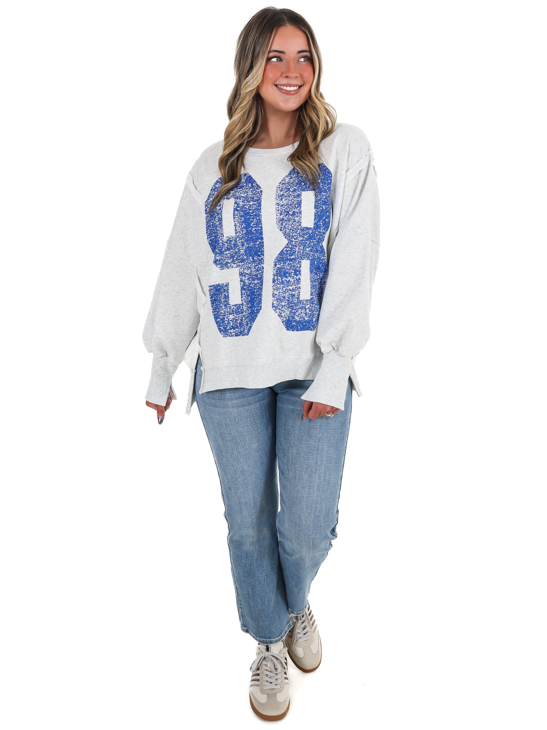 Faded Varsity Print Pullover Top