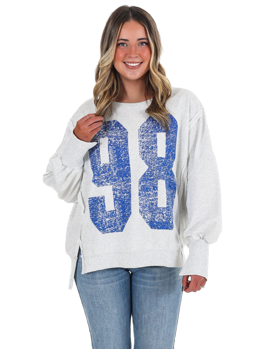 Faded Varsity Print Pullover Top
