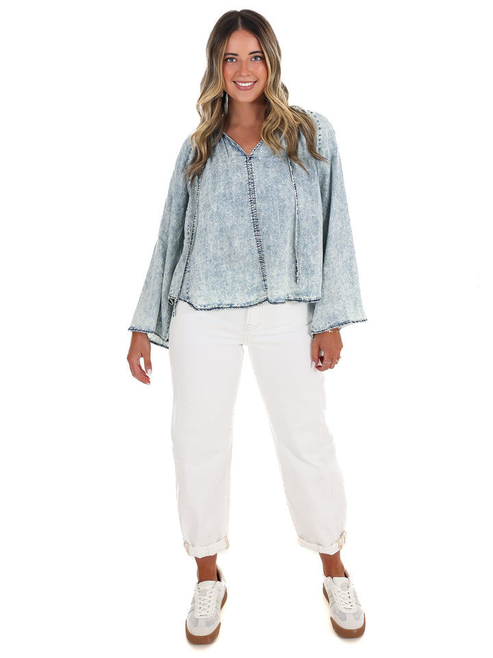 Darling Denim Bell Sleeve Top