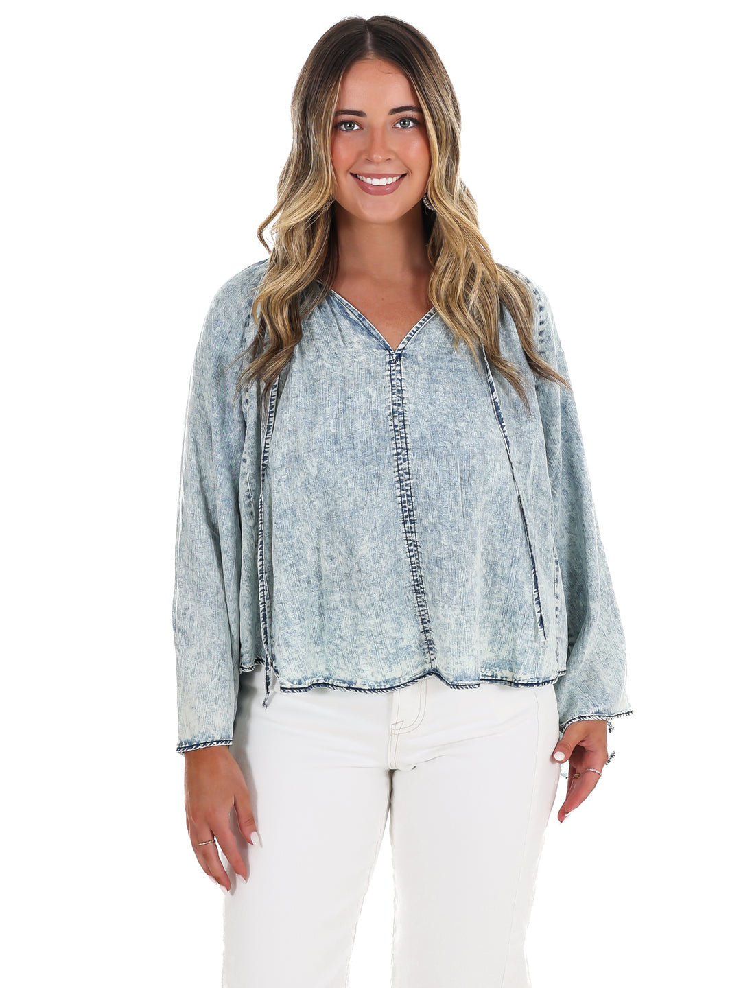 Darling Denim Bell Sleeve Top