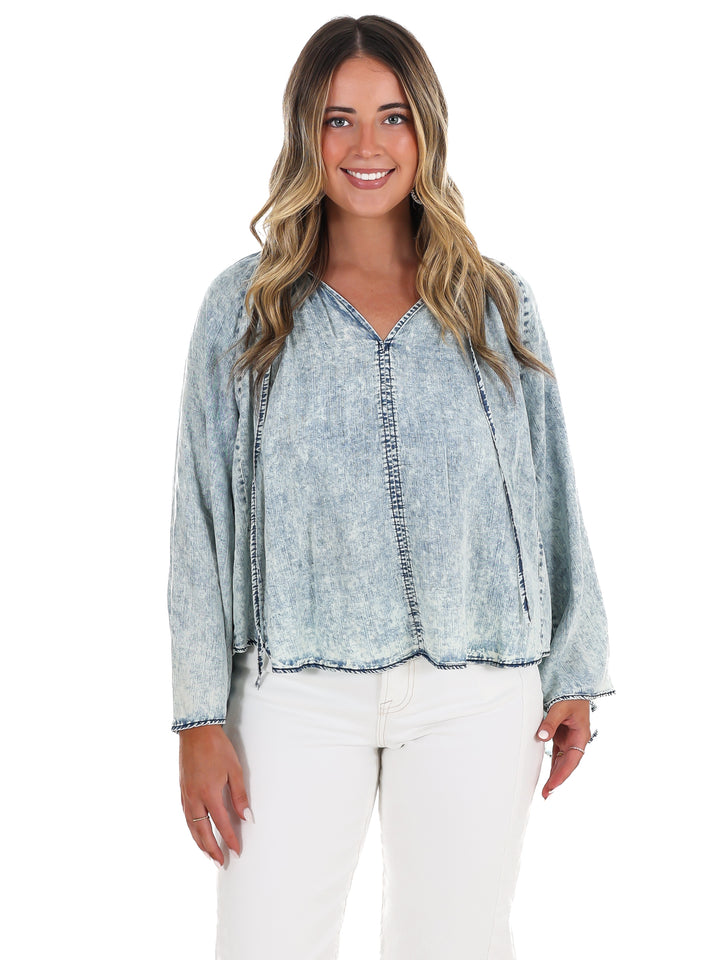 Darling Denim Bell Sleeve Top