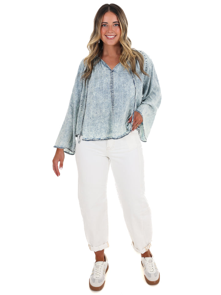 Darling Denim Bell Sleeve Top