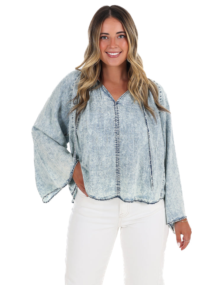 Darling Denim Bell Sleeve Top