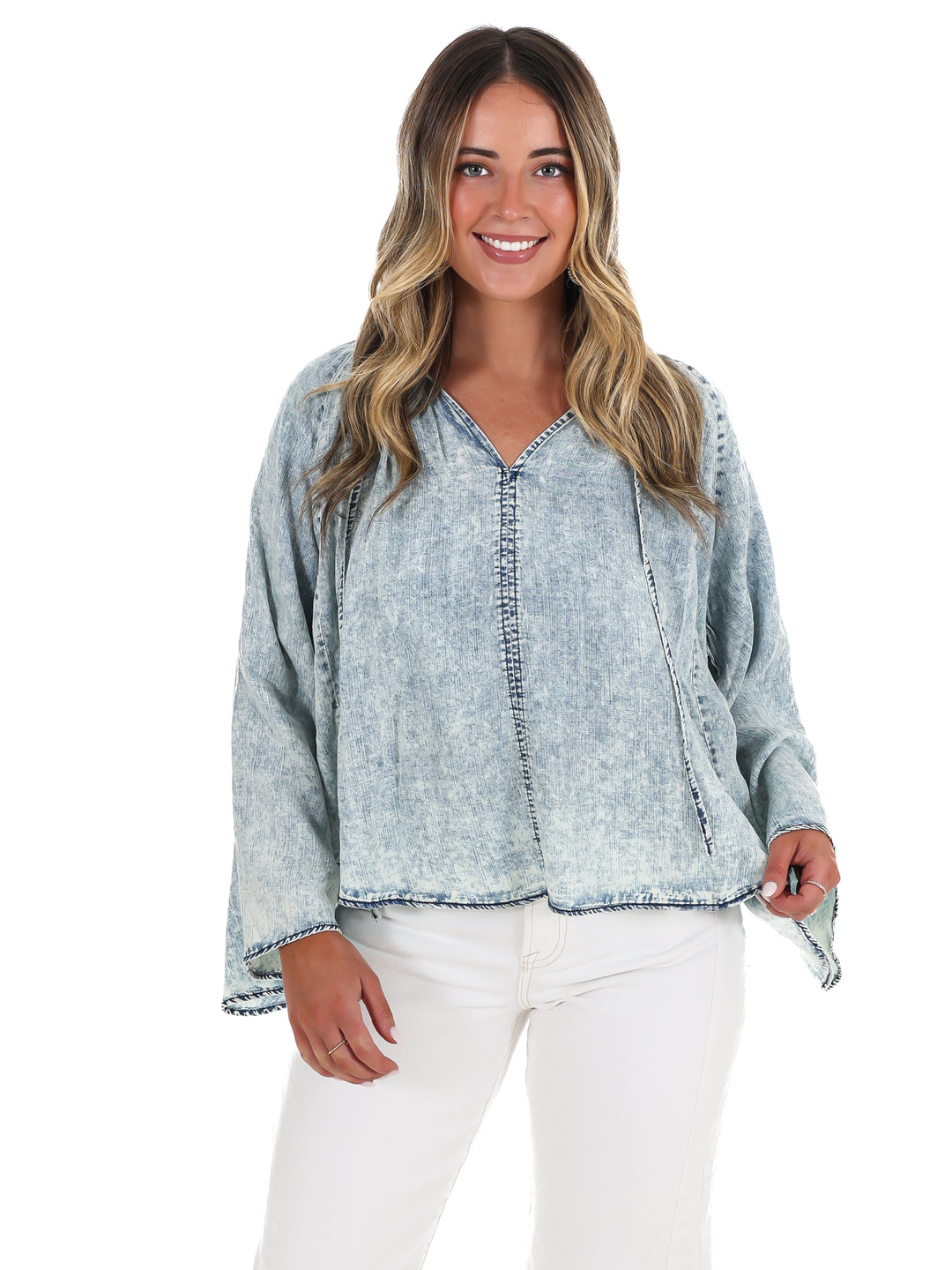 Darling Denim Bell Sleeve Top