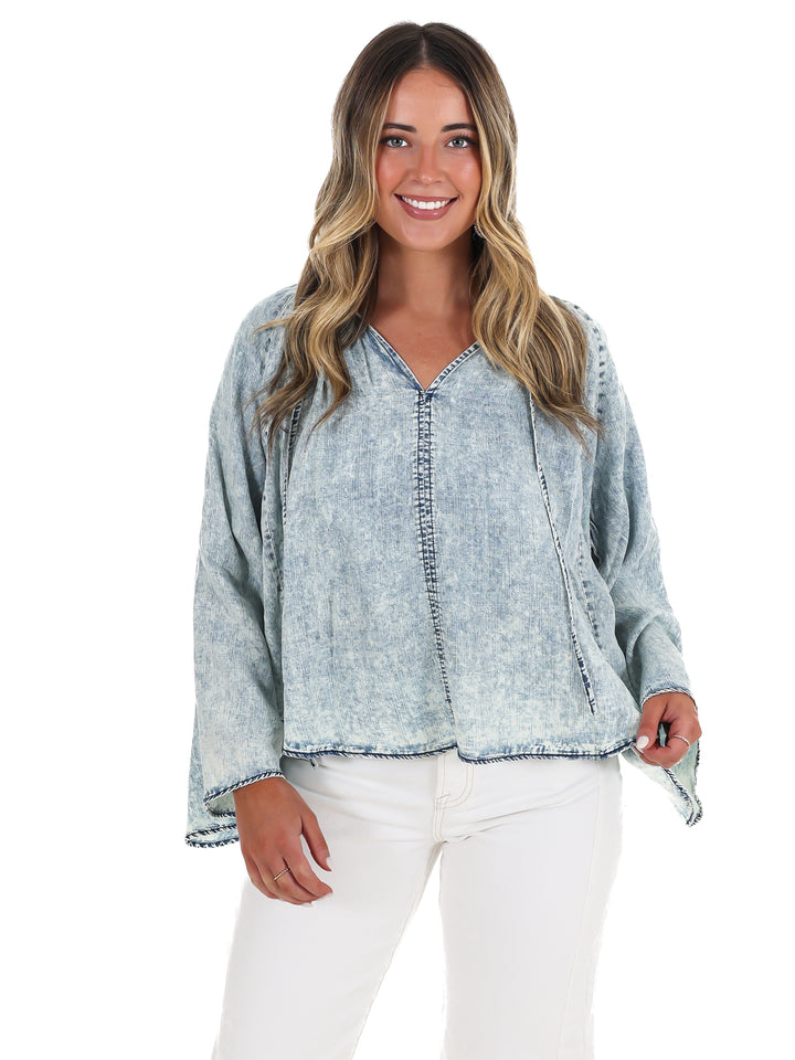 Darling Denim Bell Sleeve Top