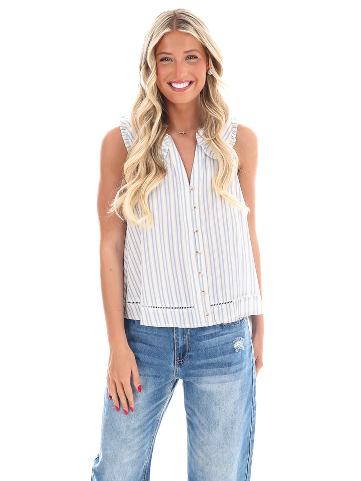 Look My Way Stripe Collar Top