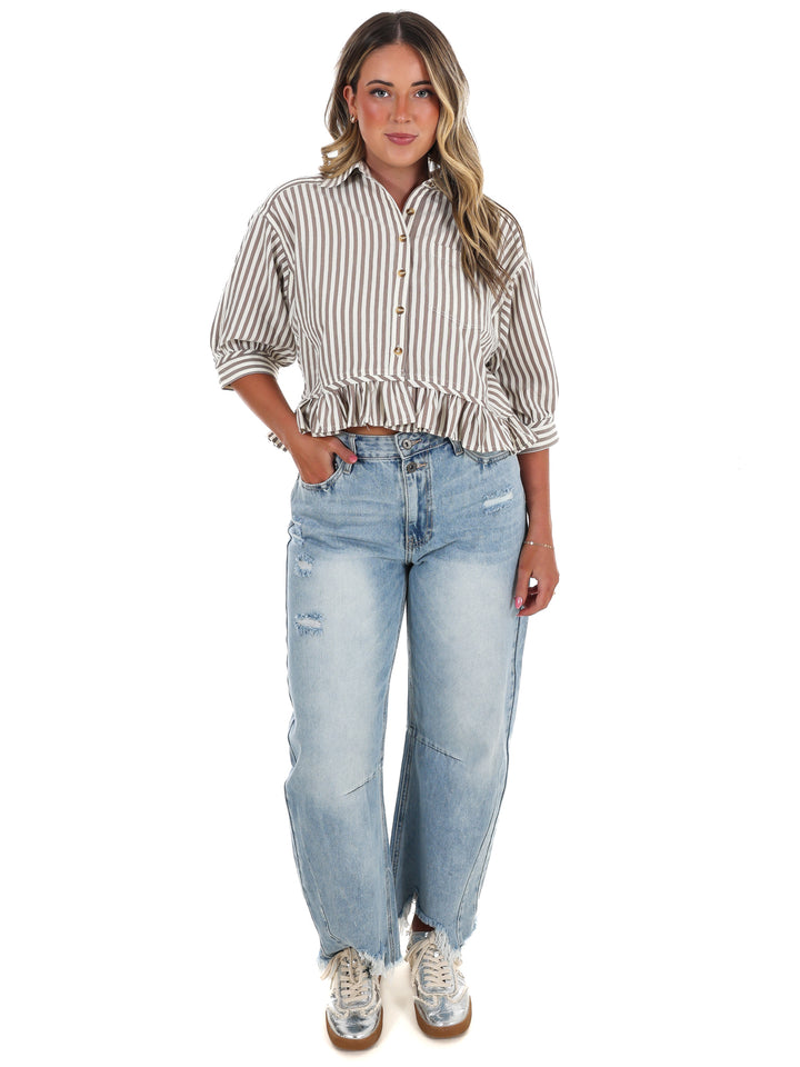 Sweetline Stripe Button Up Top