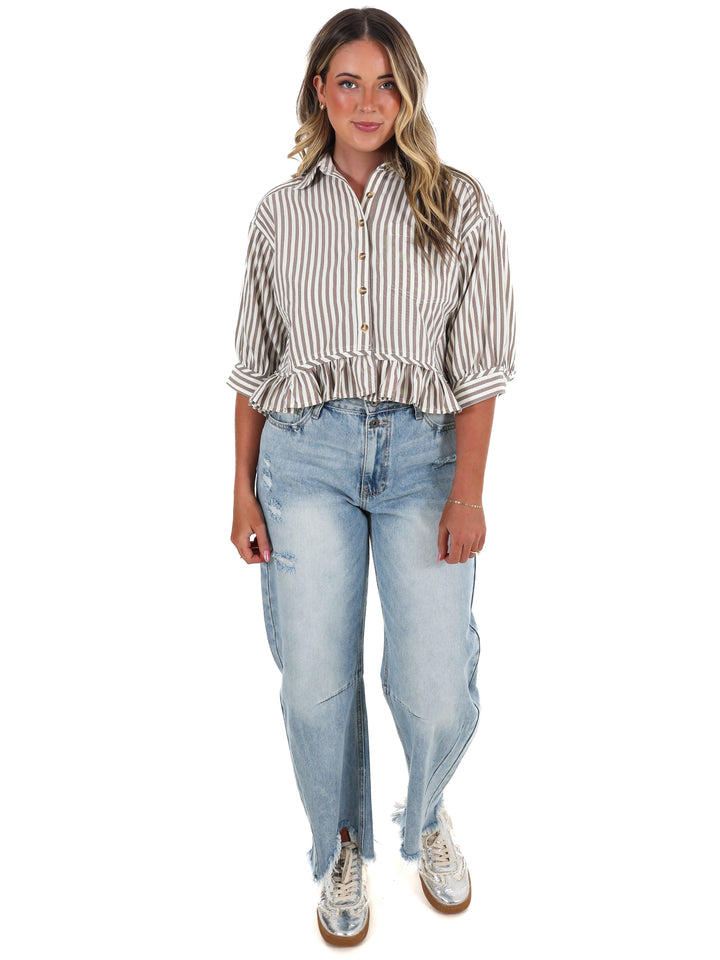 Sweetline Stripe Button Up Top