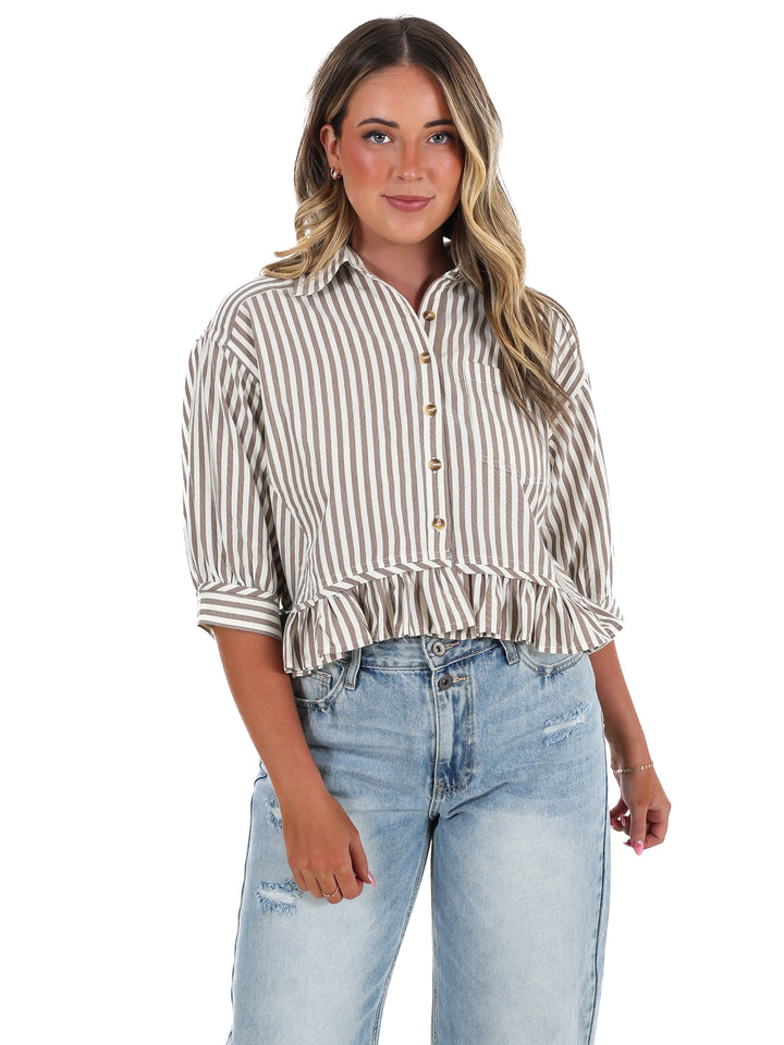 Sweetline Stripe Button Up Top
